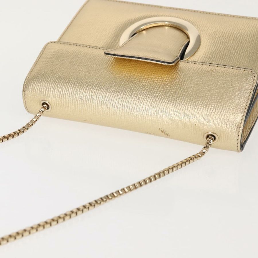 【日本直送】Salvatore Ferragamo Gancini 鏈條肩包 皮革 金色 正品 142823-6
