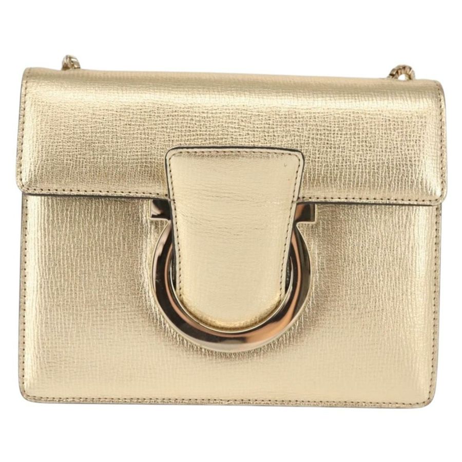 【日本直送】Salvatore Ferragamo Gancini 鏈條肩包 皮革 金色 正品 142823-12