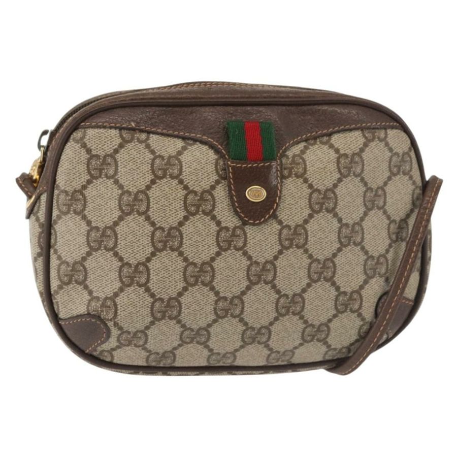 【日本直送】GUCCI GG Supreme Web Sherry Line 單肩包 PVC 米色 金色 紅色 正品 142847-0