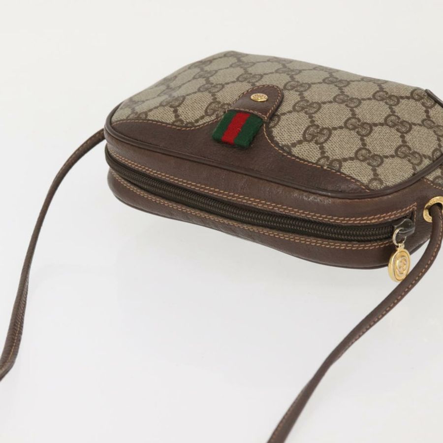 【日本直送】GUCCI GG Supreme Web Sherry Line 單肩包 PVC 米色 金色 紅色 正品 142847-5