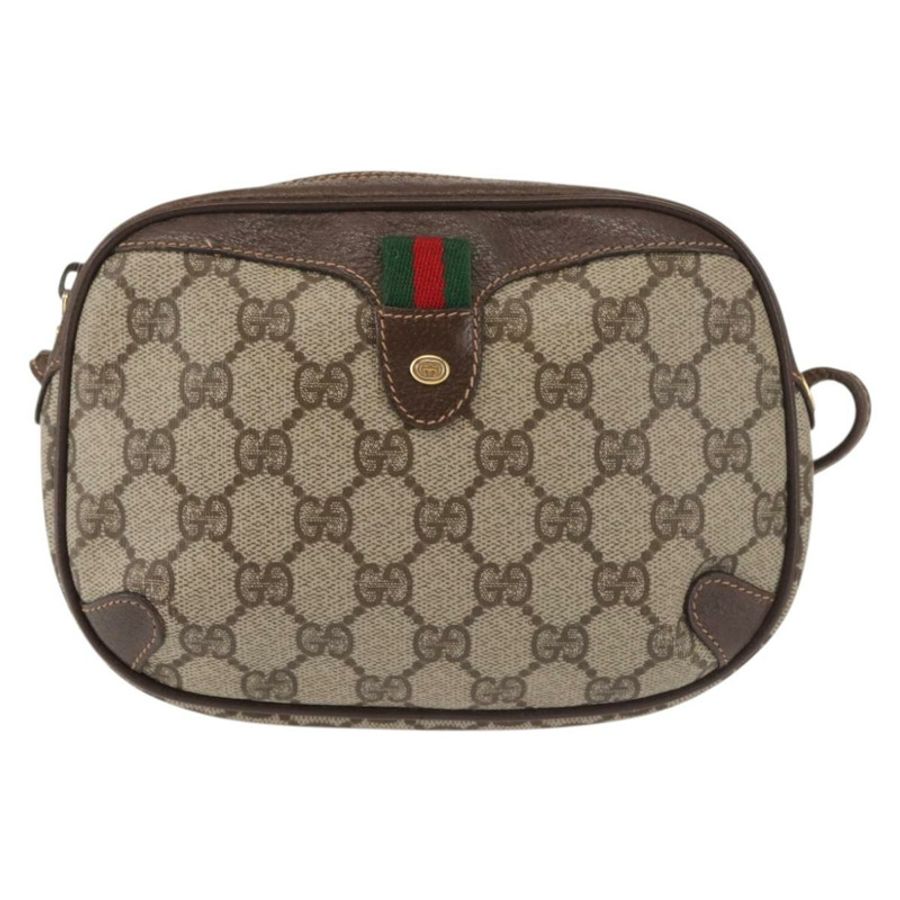 【日本直送】GUCCI GG Supreme Web Sherry Line 單肩包 PVC 米色 金色 紅色 正品 142847-12
