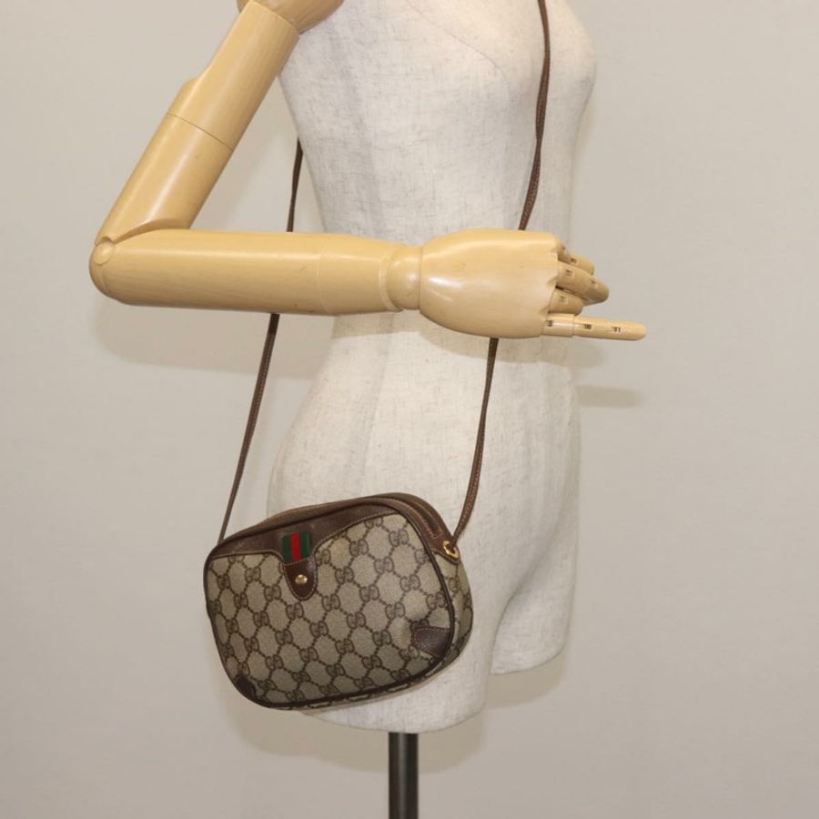 【日本直送】GUCCI GG Supreme Web Sherry Line 單肩包 PVC 米色 金色 紅色 正品 142847-20