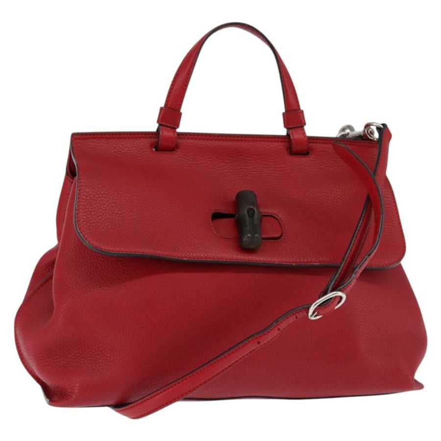 【日本直送】GUCCI 竹節日常手提包 皮革 兩用 紅色 銀色 392013 正品 BA6241-0