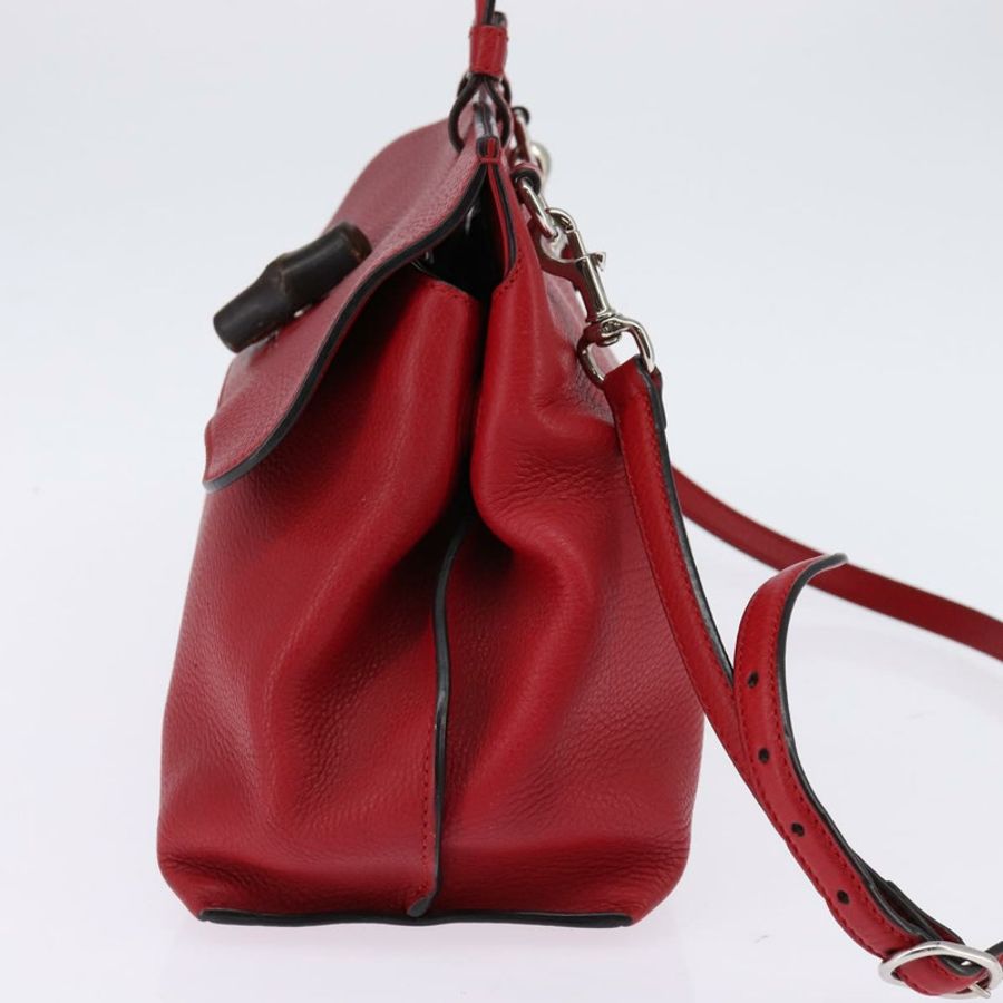 【日本直送】GUCCI 竹節日常手提包 皮革 兩用 紅色 銀色 392013 正品 BA6241-2