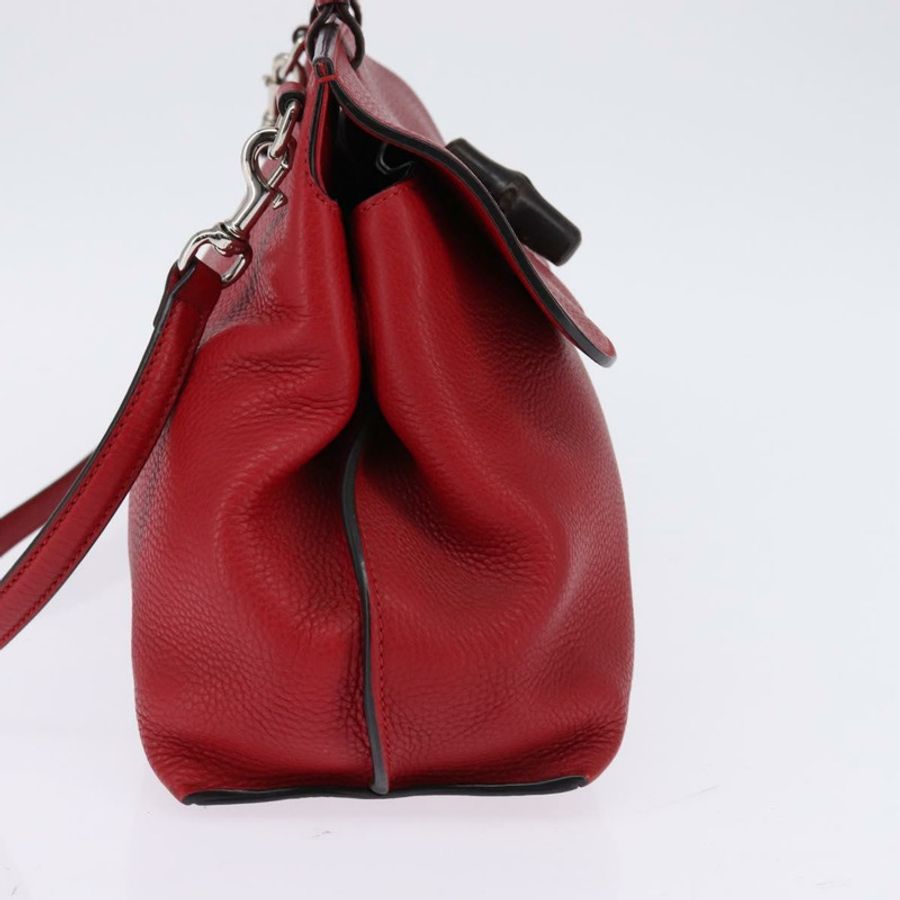 【日本直送】GUCCI 竹節日常手提包 皮革 兩用 紅色 銀色 392013 正品 BA6241-3
