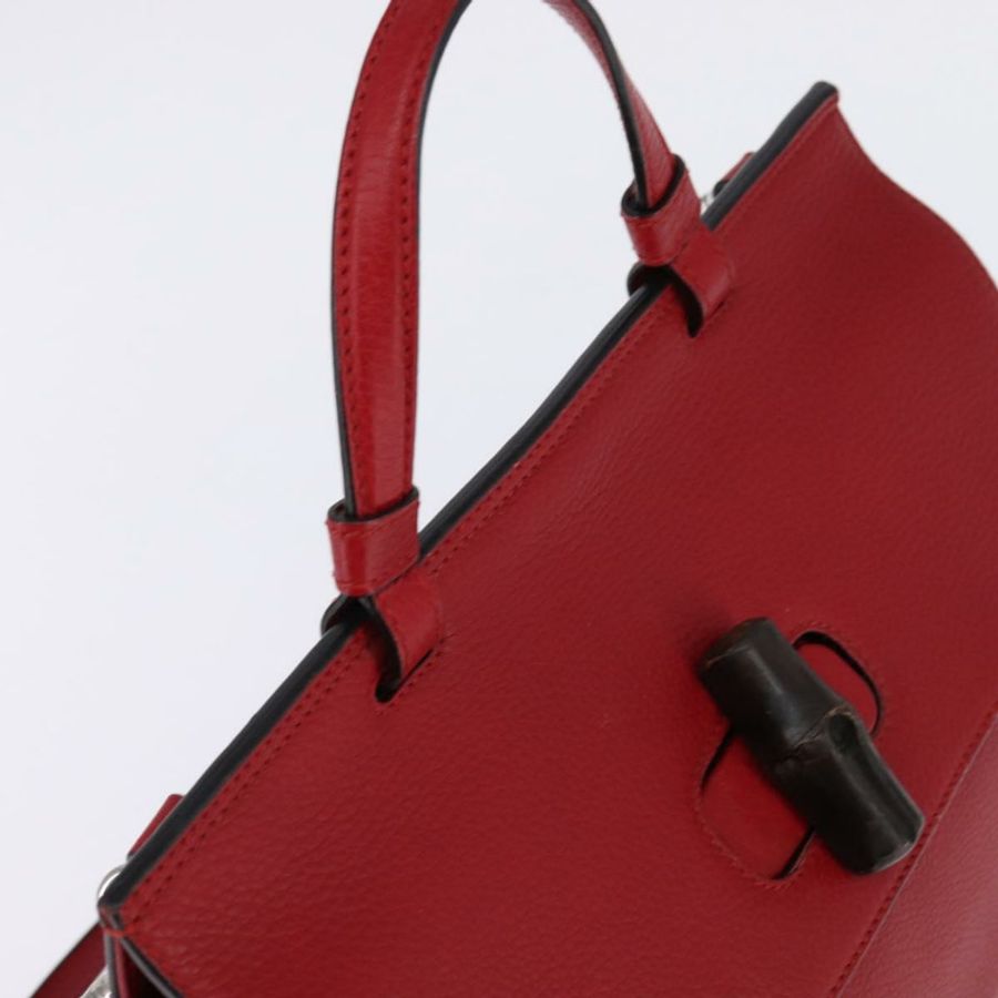 【日本直送】GUCCI 竹節日常手提包 皮革 兩用 紅色 銀色 392013 正品 BA6241-5