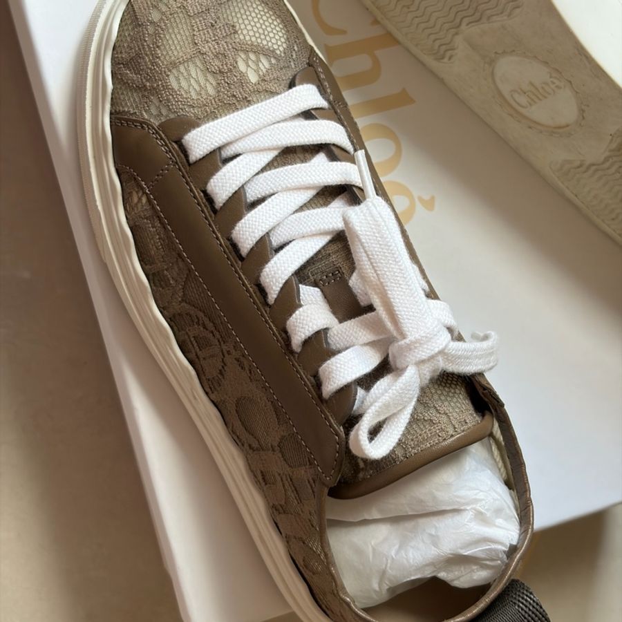 Chloé Woody 織布厚底休閒鞋 米咖色 37號 絕版-6
