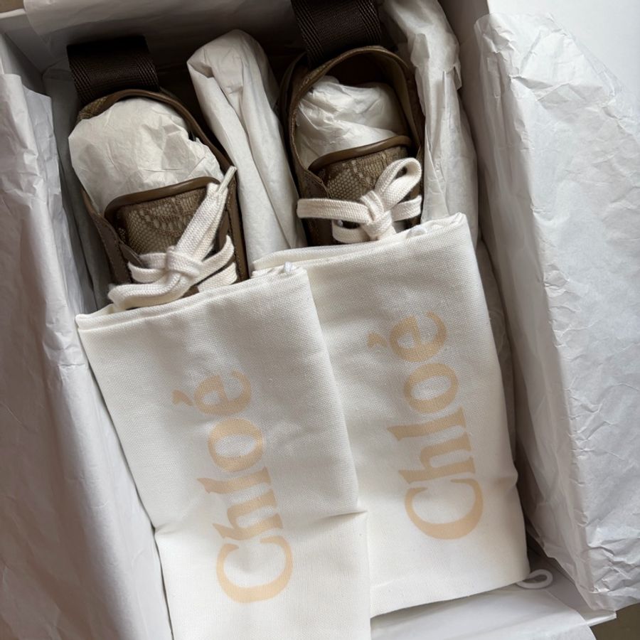 Chloé Woody 織布厚底休閒鞋 米咖色 37號 絕版-7