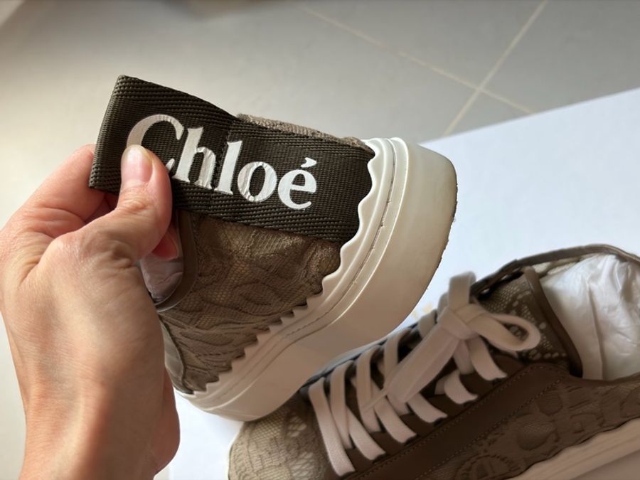 Chloé Woody 織布厚底休閒鞋 米咖色 37號 絕版-11