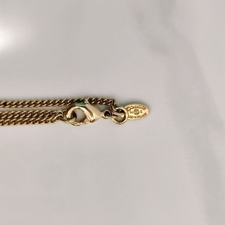 MS0346 Chanel 香奈兒 項鍊 珍珠 熔岩 邊緣 黑淡金 CC Logo Pearl Black x LGHW Necklace-7