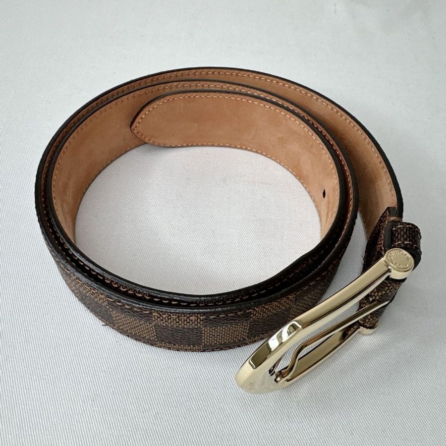 LV Damier Ebene金扣棋盤格皮帶-2