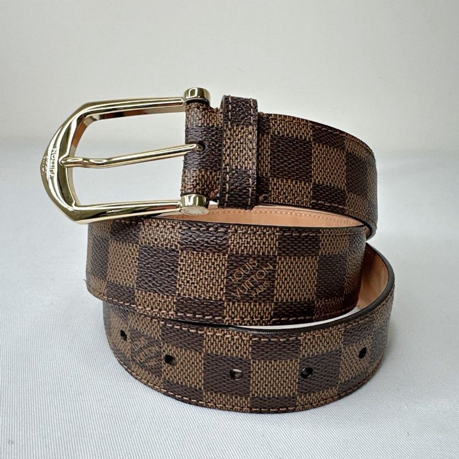 LV Damier Ebene金扣棋盤格皮帶-5