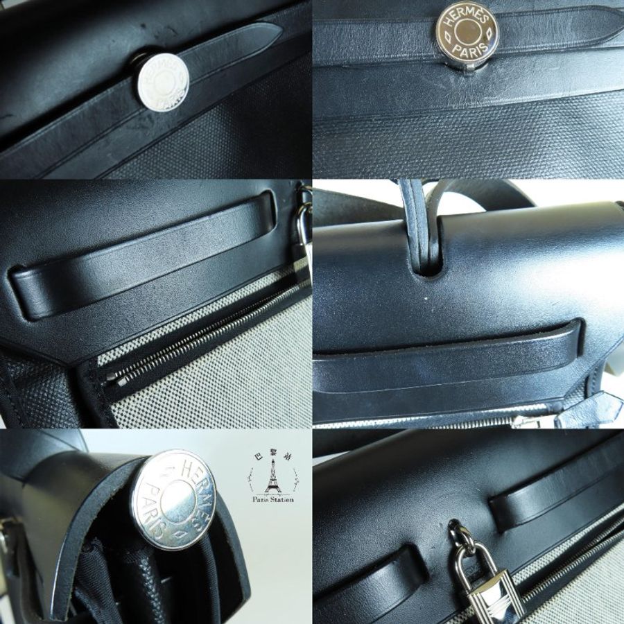 【巴黎站二手名牌專賣店】*現貨*HERMES 愛馬仕 真品*C刻HERBAG31黑防水布/黑皮革銀釦手提斜背包-5