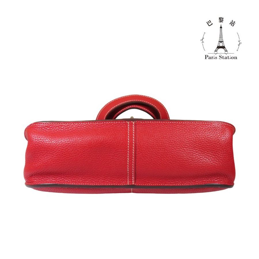【巴黎站二手名牌專賣店】*現貨*HERMES 愛馬仕 真品*T刻紅色小牛皮HALZAN 31銀釦手提斜背包-2