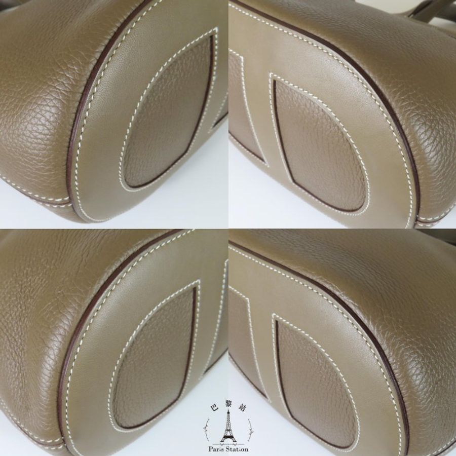 【巴黎站二手名牌專賣店】*現貨*HERMES 愛馬仕 真品*B刻大象灰銀釦In the Loop23豬鼻子菜籃子水桶手提包-5