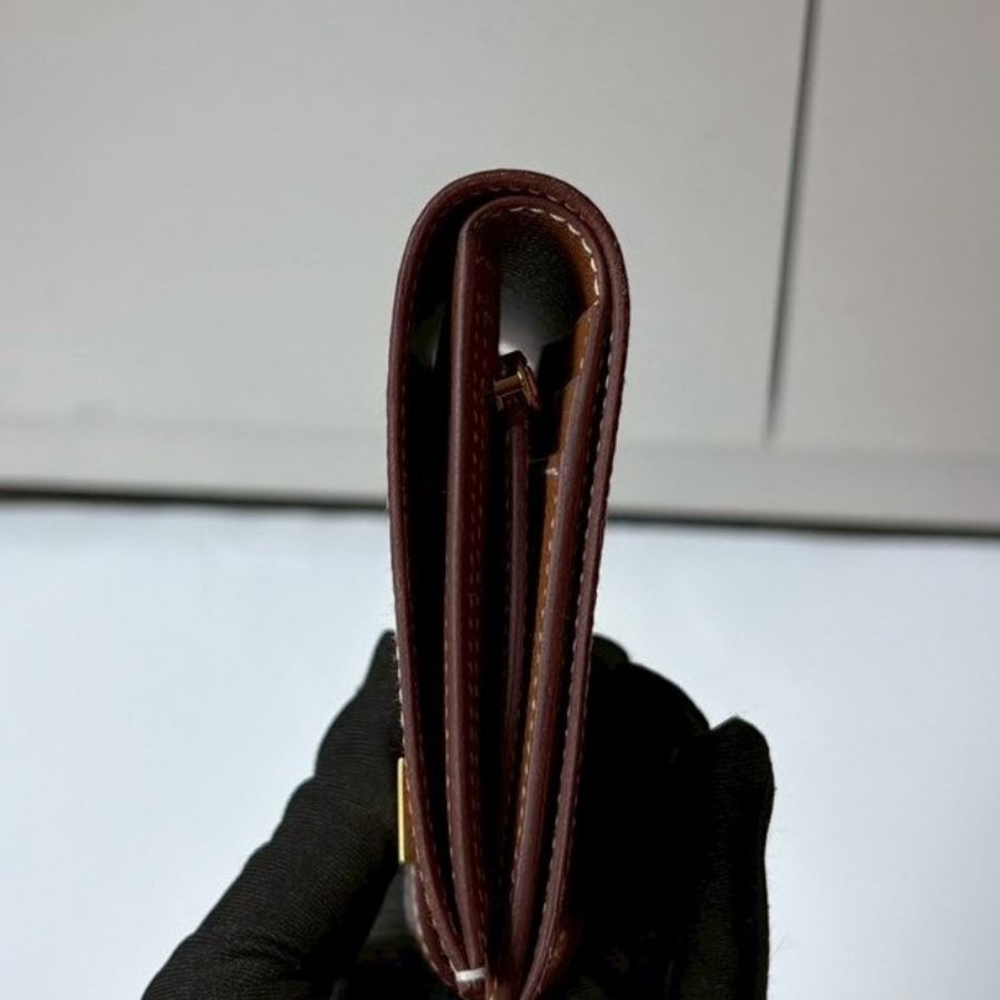 Hermes 金釦棕色皮bearn H 中夾-4