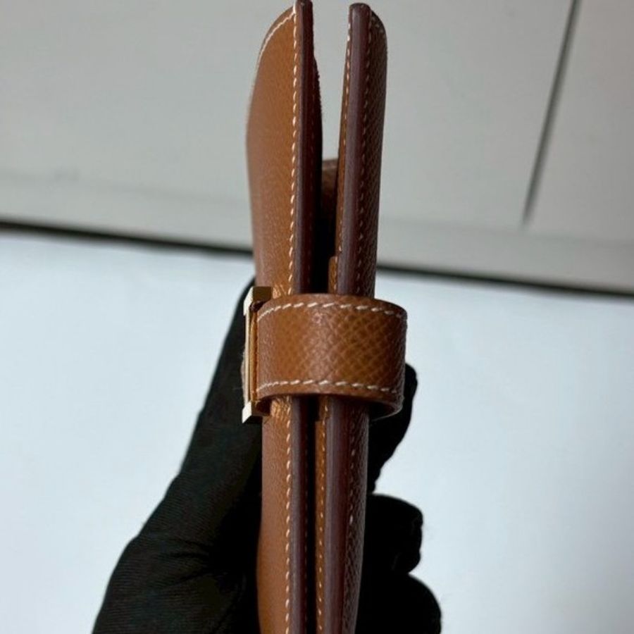 Hermes 金釦棕色皮bearn H 中夾-8