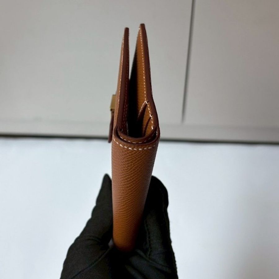 Hermes 金釦棕色皮bearn H 中夾-11