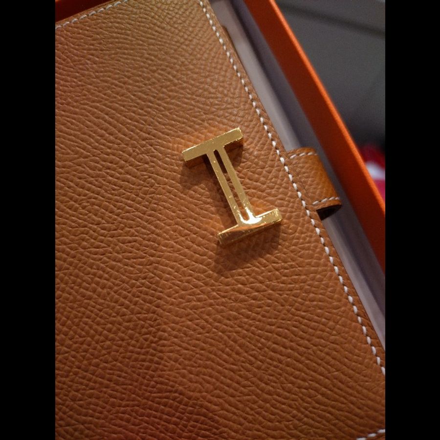 Hermes 金釦棕色皮bearn H 中夾-18