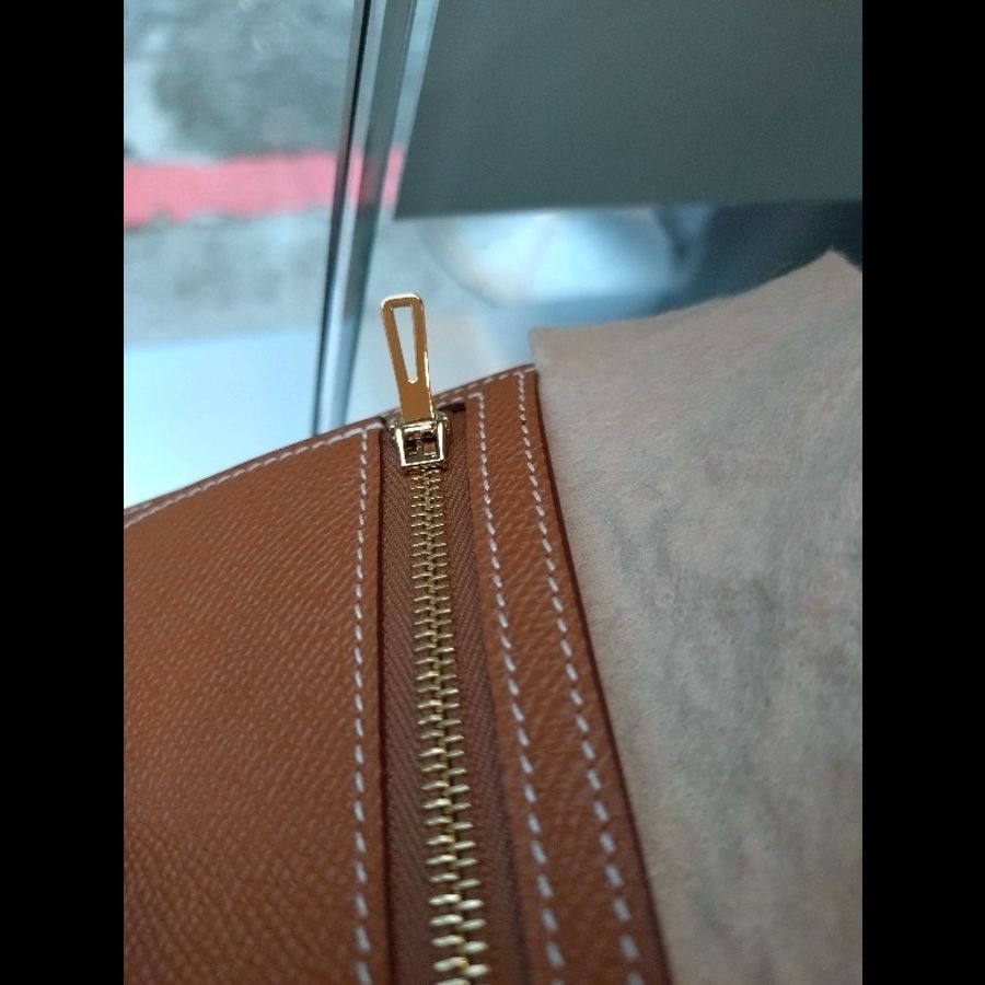 Hermes 金釦棕色皮bearn H 中夾-20
