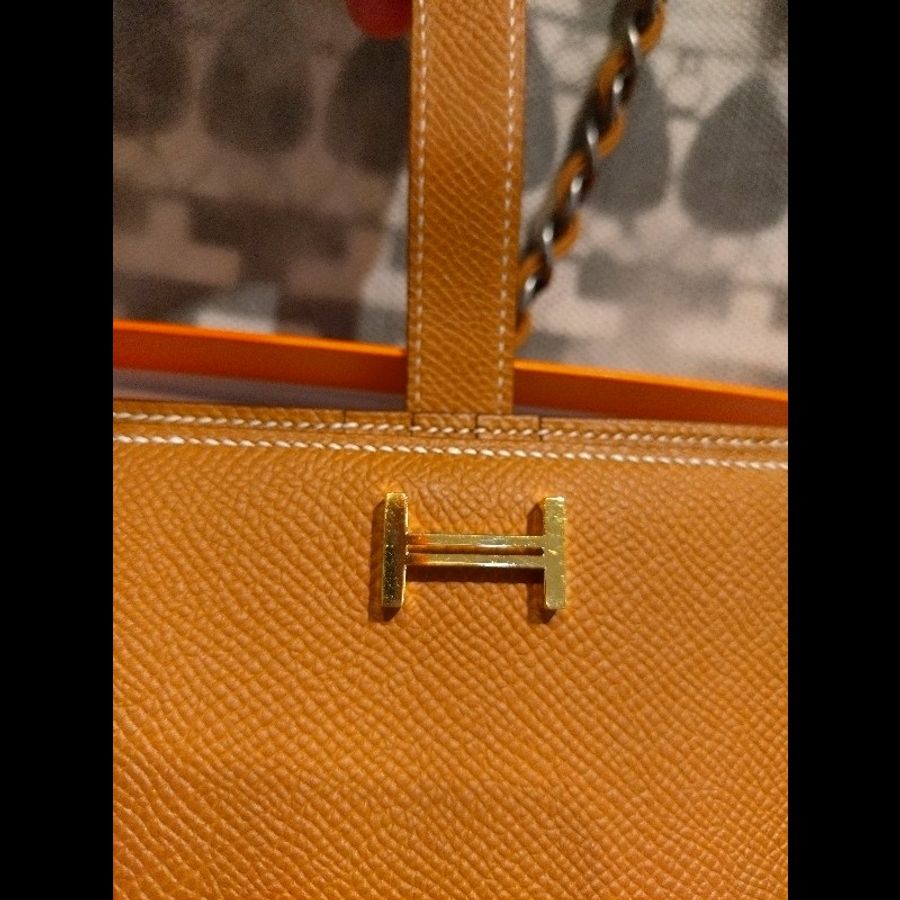Hermes 金釦棕色皮bearn H 中夾-22