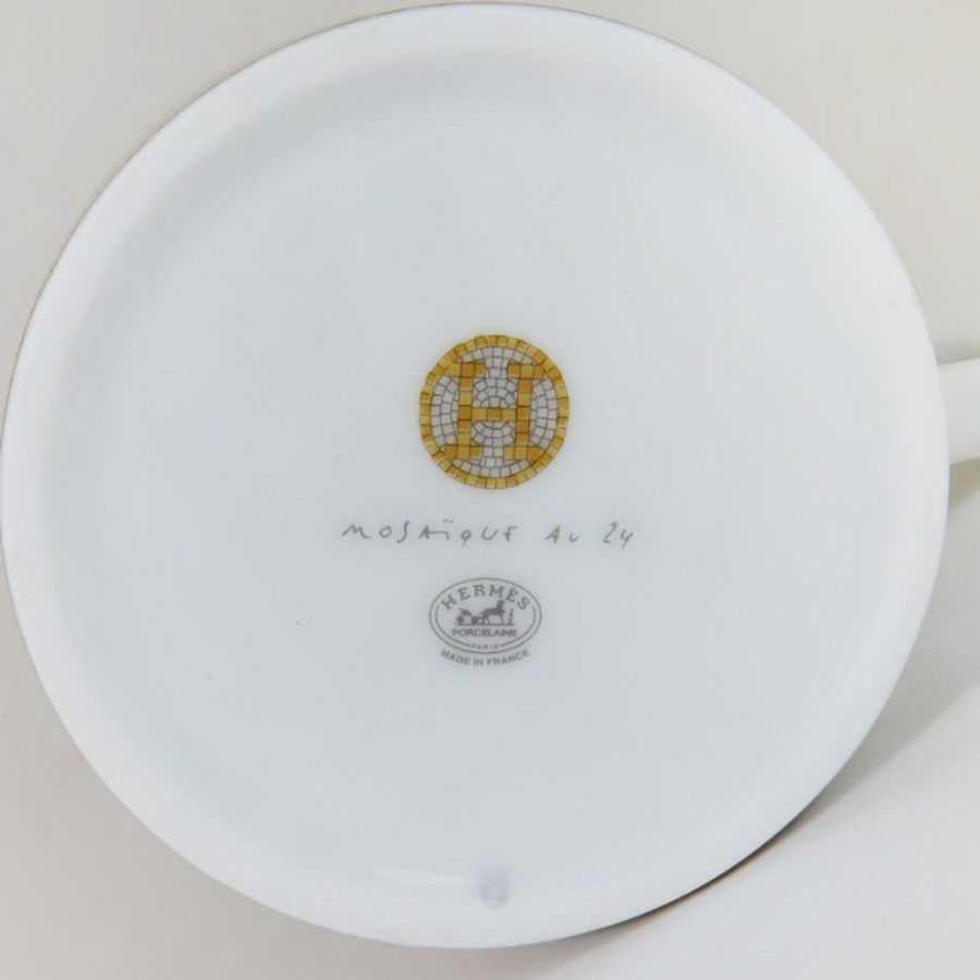 【巴黎站二手名牌專賣店】*全新現貨*HERMES 愛馬仕 真品*Mosaique au 24經典H圖騰馬賽克黃白金色馬克杯-4
