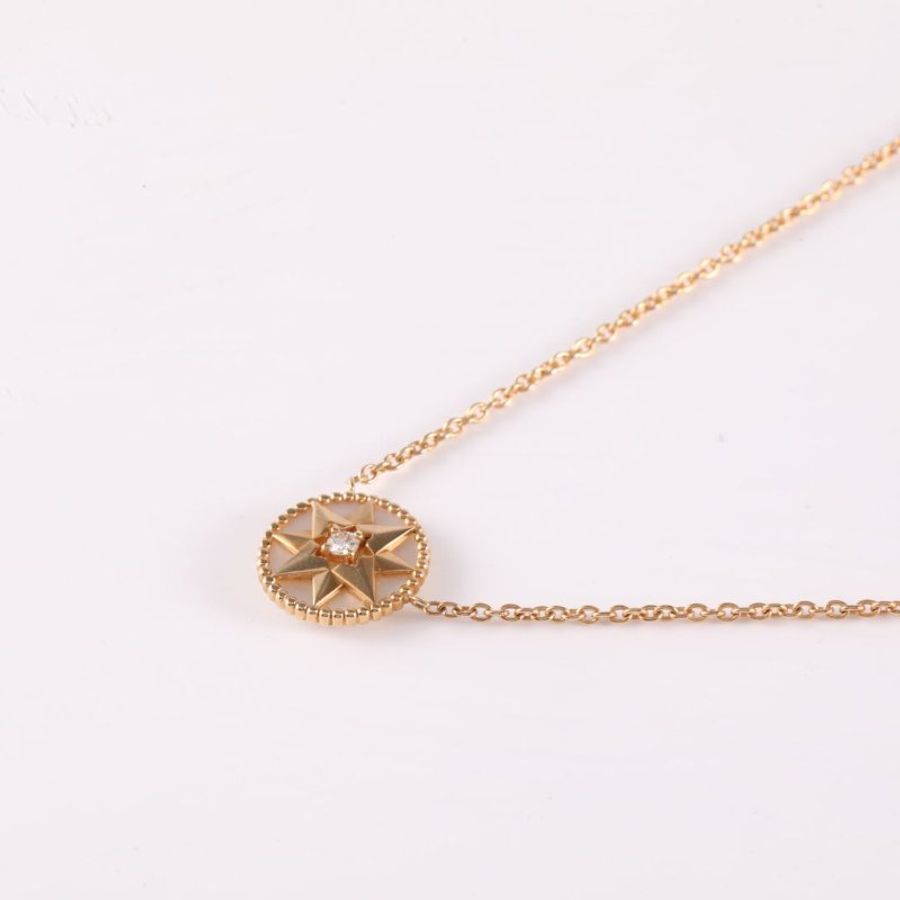 18K玫瑰金鑽石白貝母玫瑰金 ROSE DES VENTS 八芒星羅盤 項鍊 18K-1