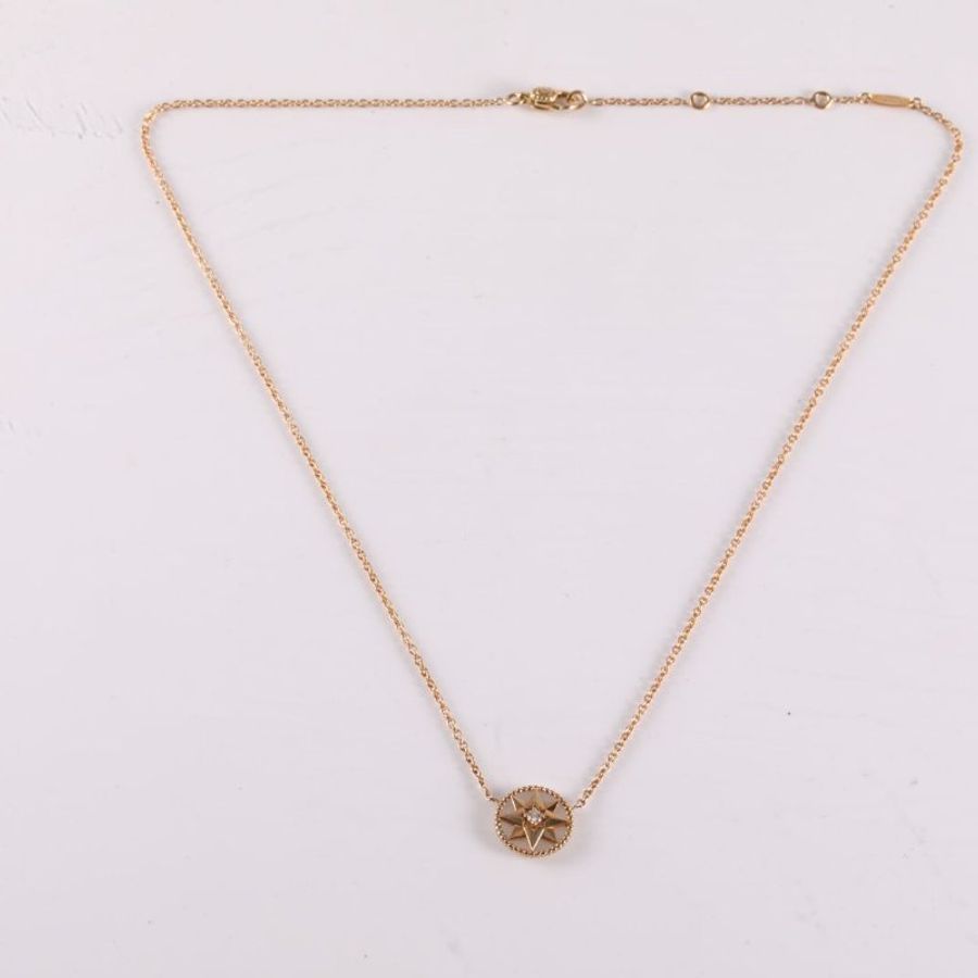 18K玫瑰金鑽石白貝母玫瑰金 ROSE DES VENTS 八芒星羅盤 項鍊 18K-3