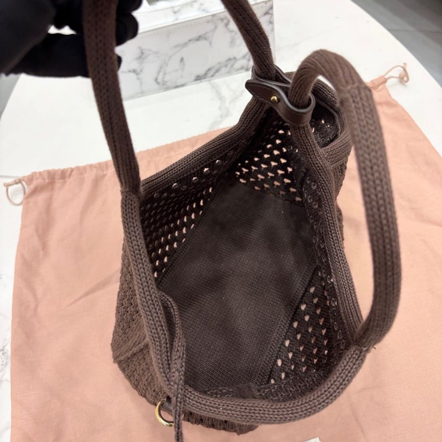 MIUMIU 咖色 編織菜籃子 可調節可拆卸肩帶 小號 附件：塵袋  尺寸約23*15*13cm-6