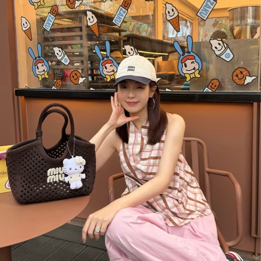 MIUMIU 咖色 編織菜籃子 可調節可拆卸肩帶 小號 附件：塵袋  尺寸約23*15*13cm-7
