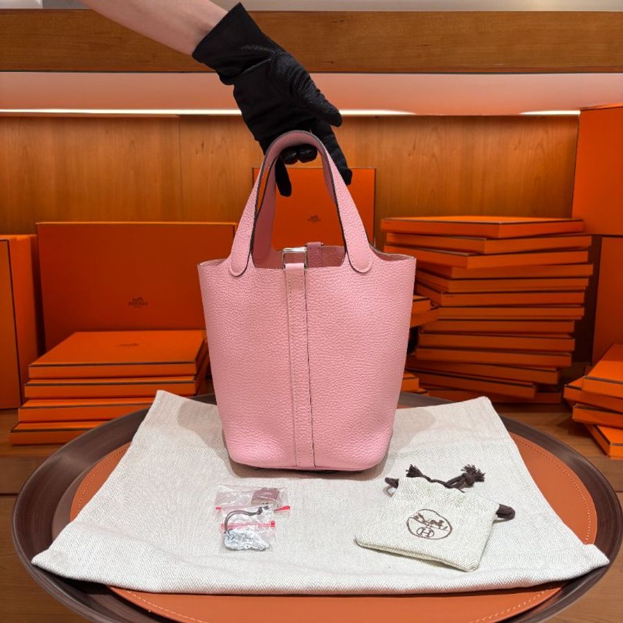 HERMÈS Picotin Lock 18 愛馬仕菜籃包|櫻花粉 B刻 銀扣|TC皮底釘未拆膜|保值精品-6