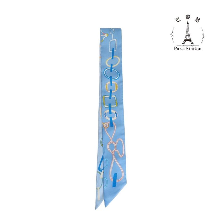 【巴黎站二手名牌專賣店】＊全新現貨＊HERMES 愛馬仕 真品＊DO RE BOUCLES藍色雙面環釦絲巾TWILLY 單條-0