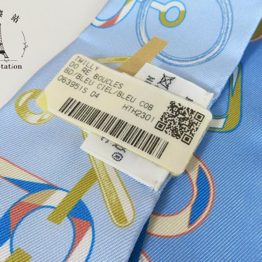 【巴黎站二手名牌專賣店】＊全新現貨＊HERMES 愛馬仕 真品＊DO RE BOUCLES藍色雙面環釦絲巾TWILLY 單條-4
