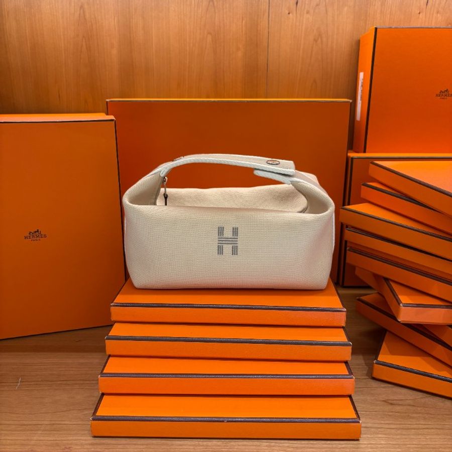 Hermès Bride-a-Brac 愛馬仕收納包|米色帆布飯盒便當袋|萬用袋 手提包 (小號)-8