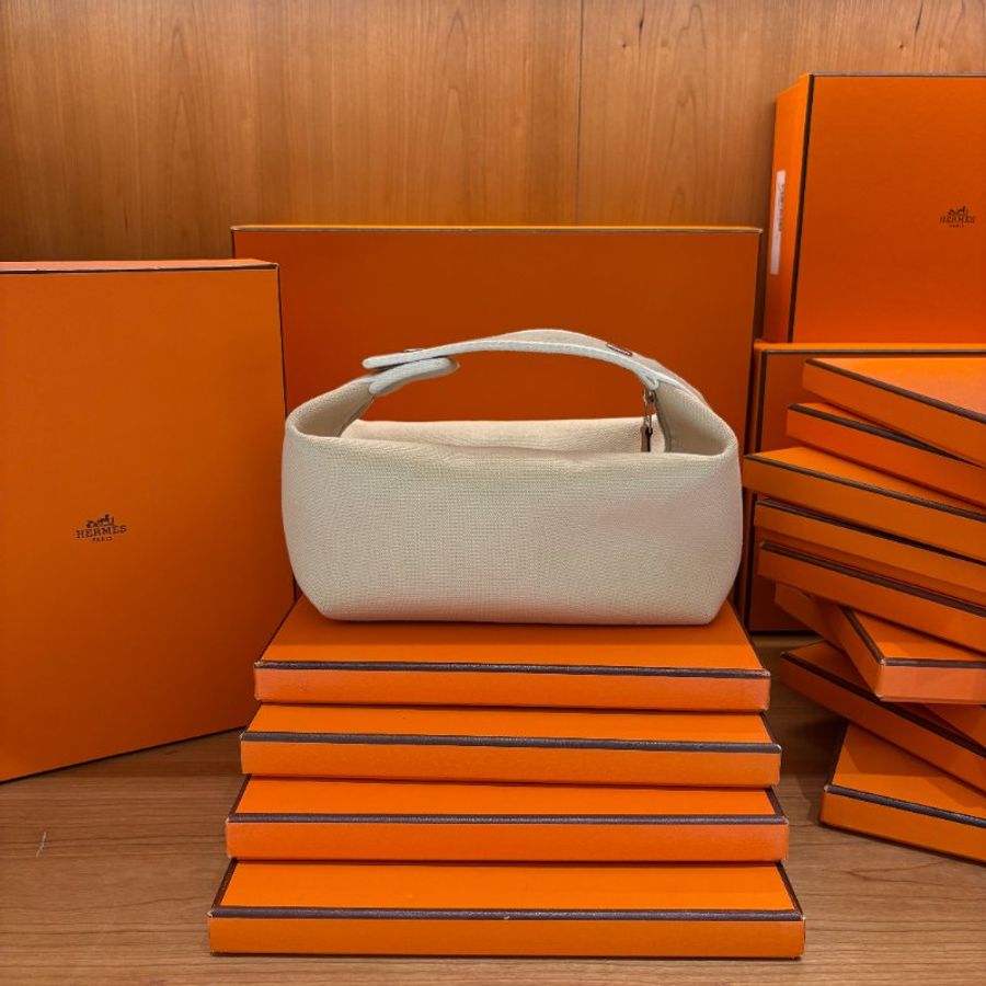 Hermès Bride-a-Brac 愛馬仕收納包|米色帆布飯盒便當袋|萬用袋 手提包 (小號)-9