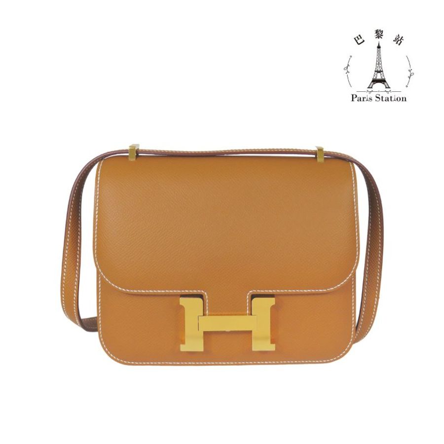 【巴黎站二手名牌專賣店】*現貨*HERMES 愛馬仕 真品*B刻MINI Constance 18金棕色金H康康肩背斜背包-0