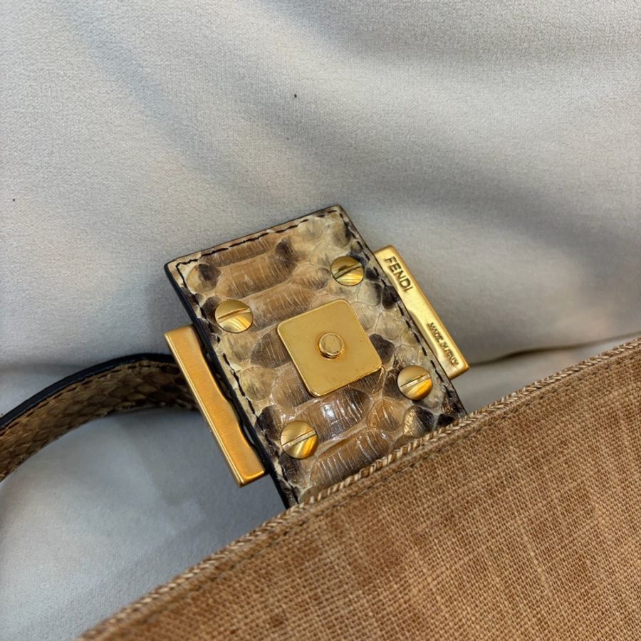 Fendi 草織蛇皮法棍 中古 芬迪 稀有-14