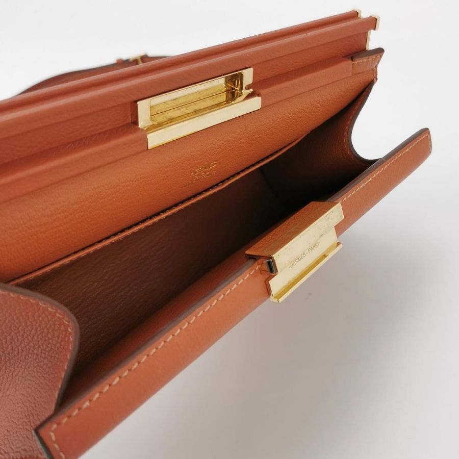 Hermes Clic H21低調側邊H Logo斜挎包單肩包Evercolor牛皮金扣6C南瓜色Y刻-6