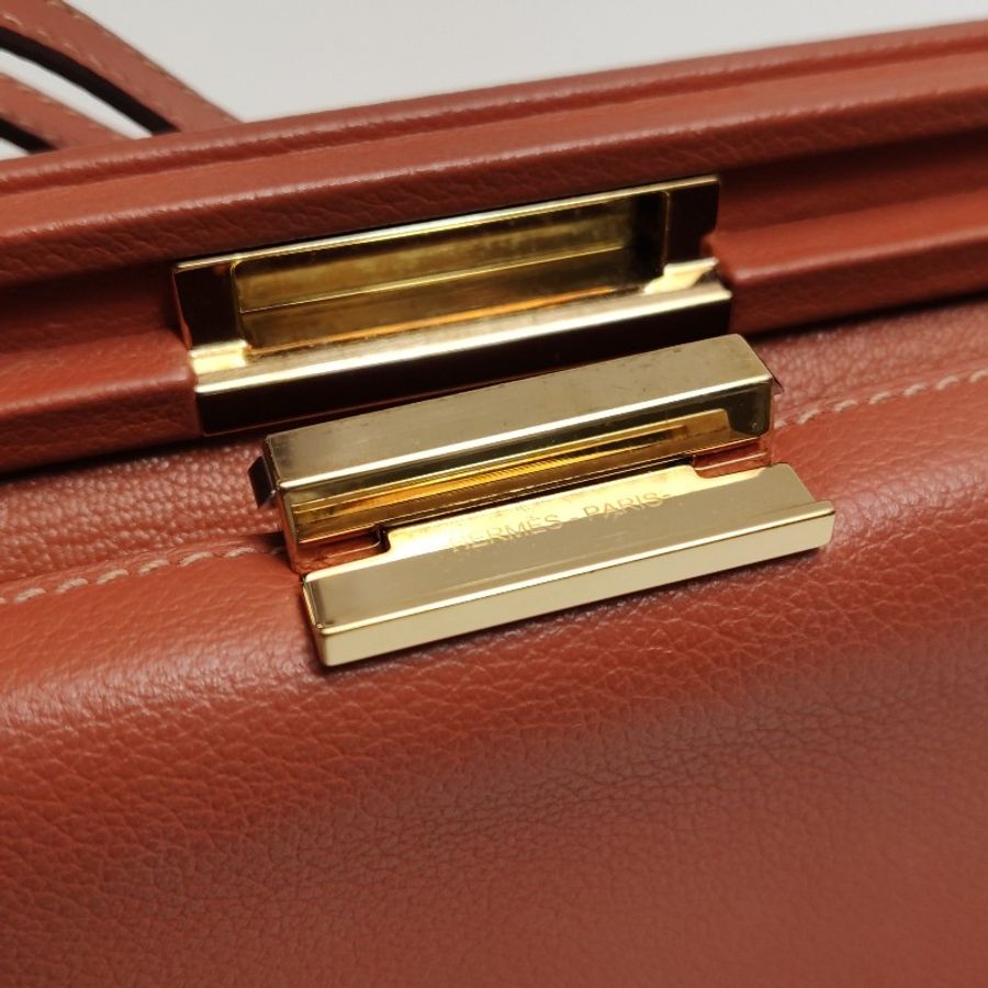 Hermes Clic H21低調側邊H Logo斜挎包單肩包Evercolor牛皮金扣6C南瓜色Y刻-16