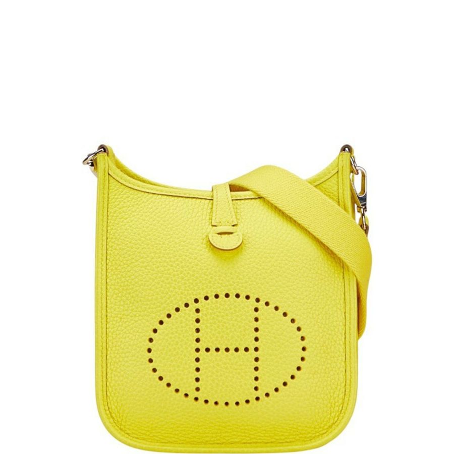 Hermes Hermès Evelyn TPM 青檸單肩包,搭配銀色金屬配件和 Taurillon Clemence 皮革,女士-0