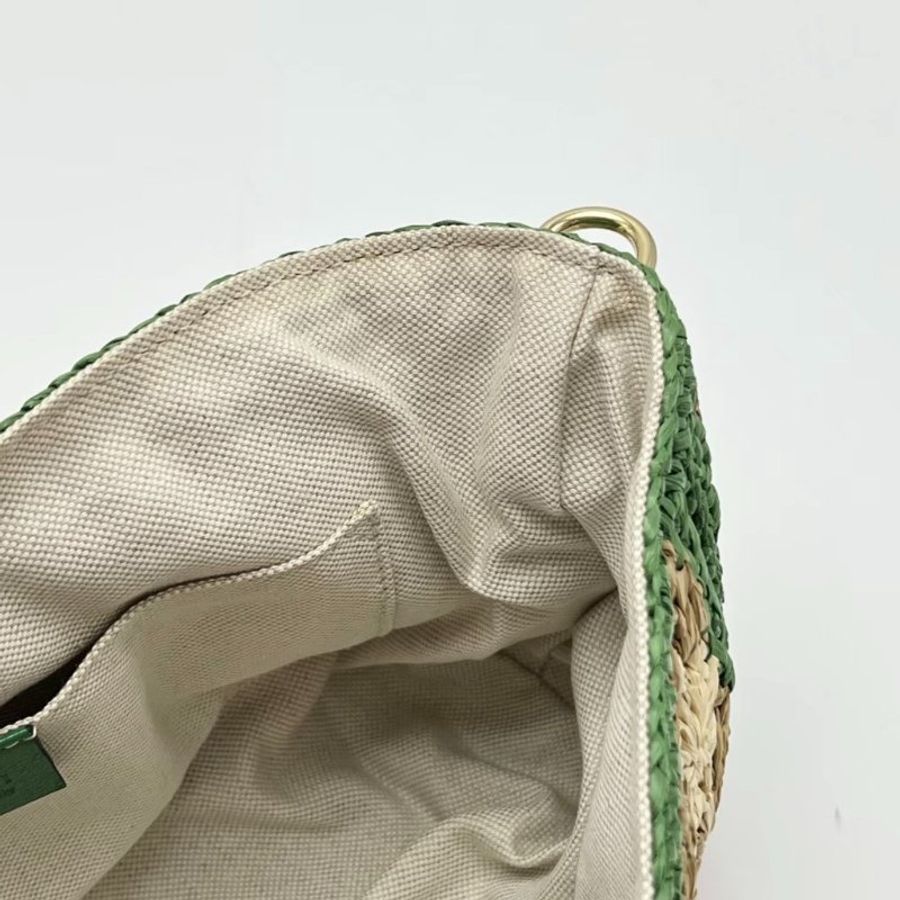 GUCCI 彩色紅綠拼拉菲草編肩背斜背包22*16*5 98新配件塵袋-1