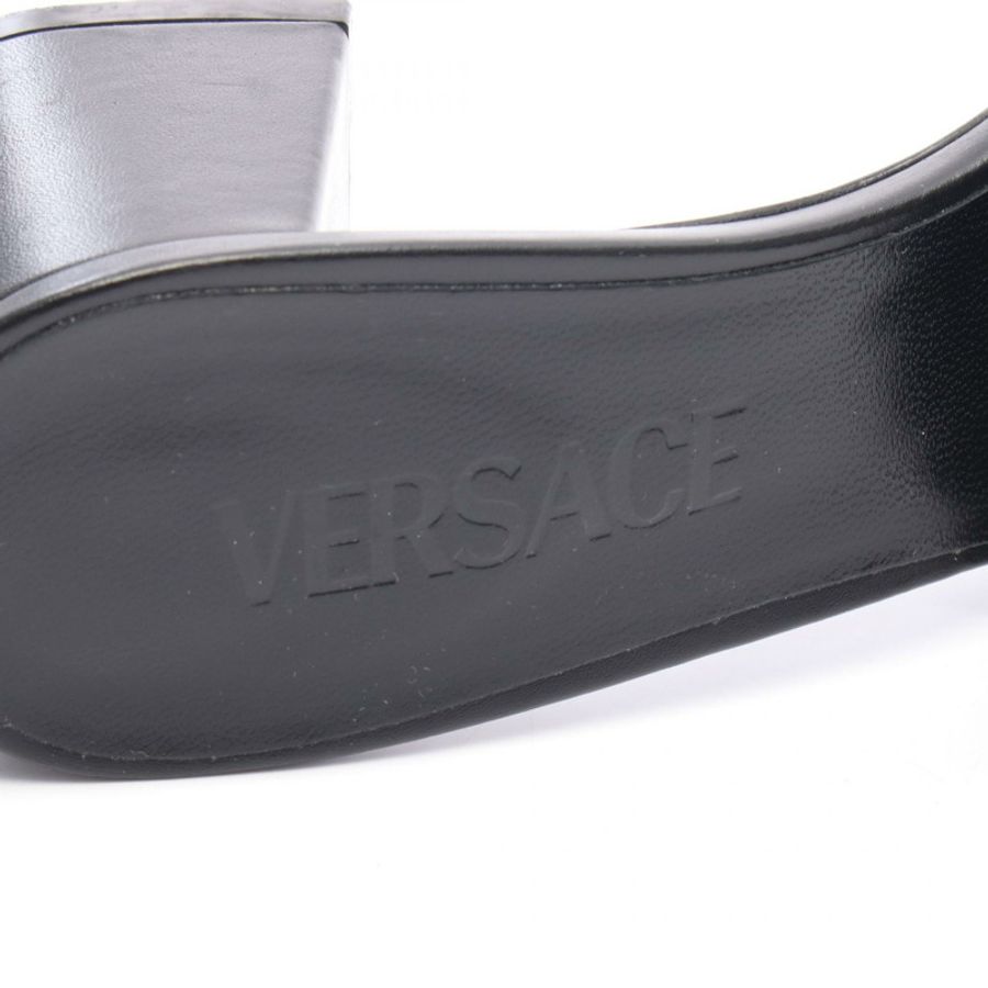 范思哲 (VERSACE) Logo 高跟涼鞋穆勒鞋,黑色/米色皮革面料,36 碼,二手女鞋-4