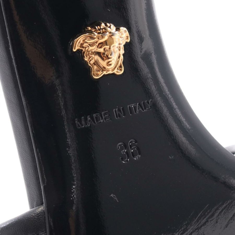 范思哲 (VERSACE) Logo 高跟涼鞋穆勒鞋,黑色/米色皮革面料,36 碼,二手女鞋-5