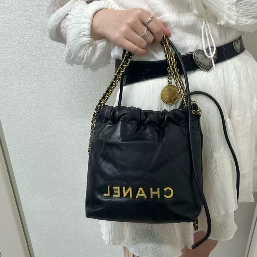 「JL精品代購」 香奈兒黑金22bag mini垃圾袋 芯片款-2