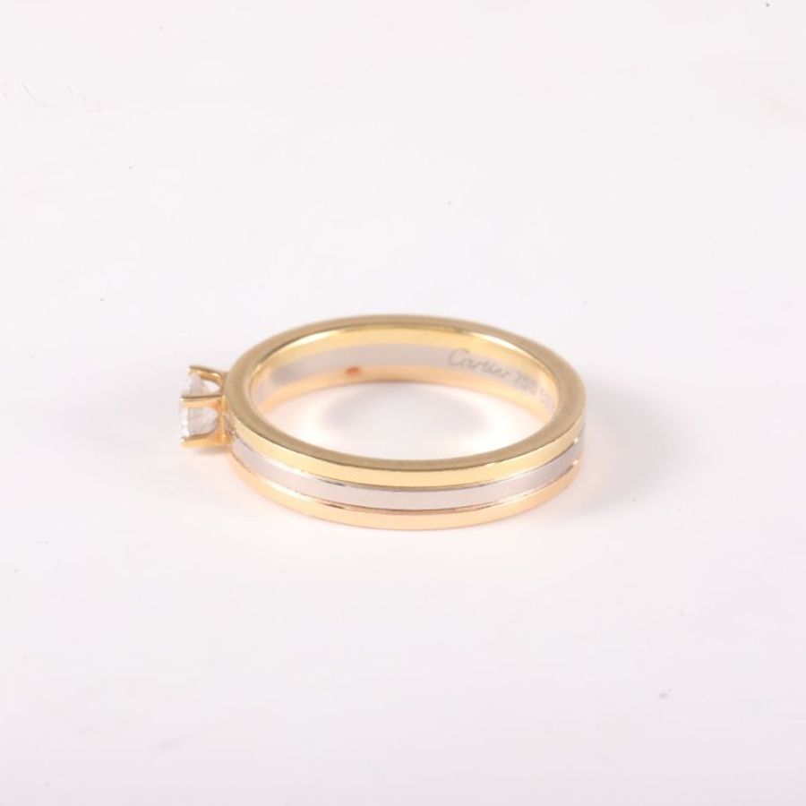 18K黃金 18K白金 18K玫瑰金鑽石 Trinity系列三色金鑲鑽戒指0.23ct 53號-3