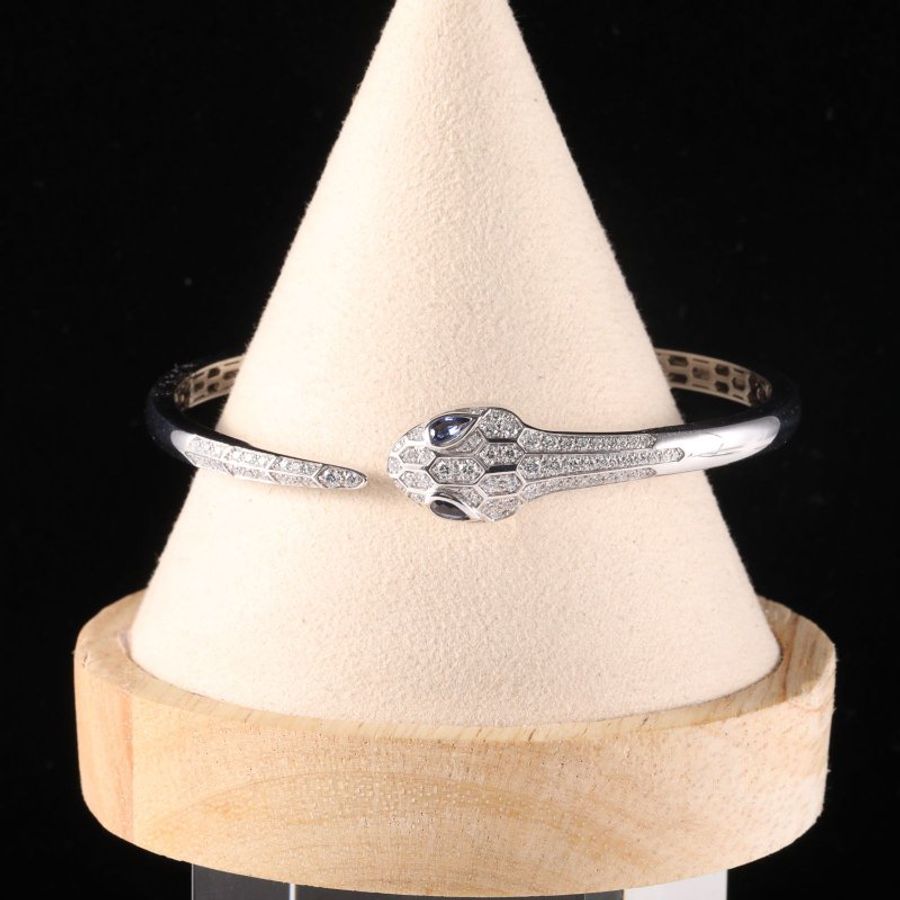 18K白金鑽石白金SERPENTI SEDUTTORI鎏光蛇影藍寶石開口手鐲18K/-0