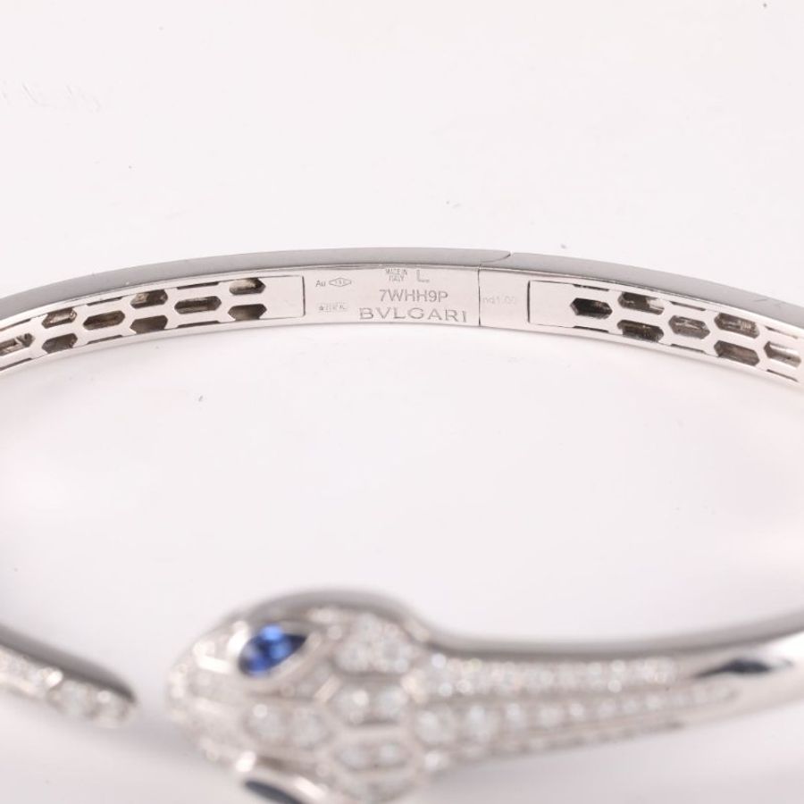 18K白金鑽石白金SERPENTI SEDUTTORI鎏光蛇影藍寶石開口手鐲18K/-1