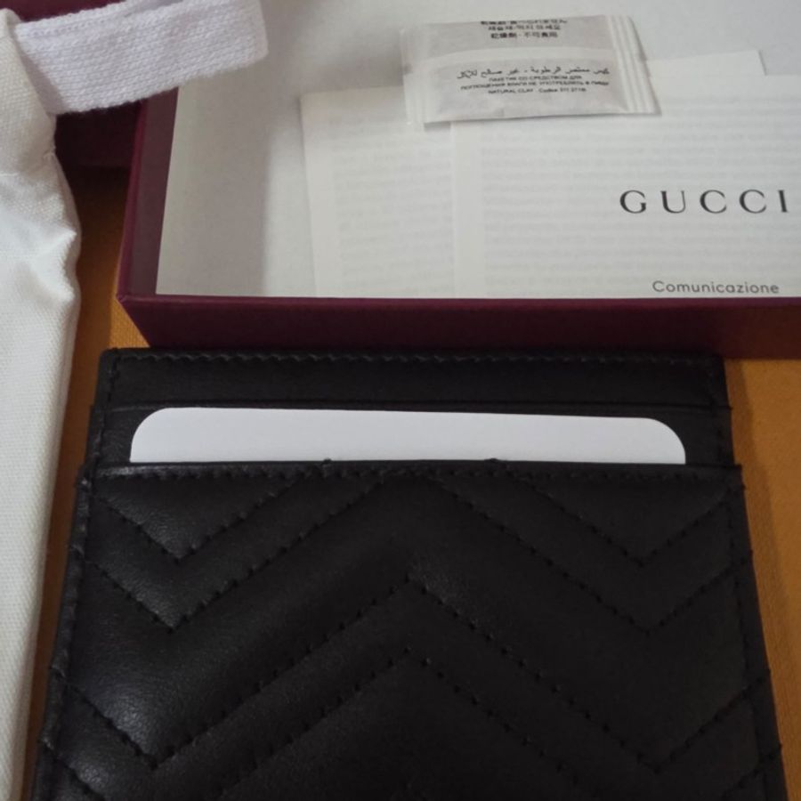 GUCCI 古馳經典GG Marmont LOGO牛皮萬用卡夾(黑)-4