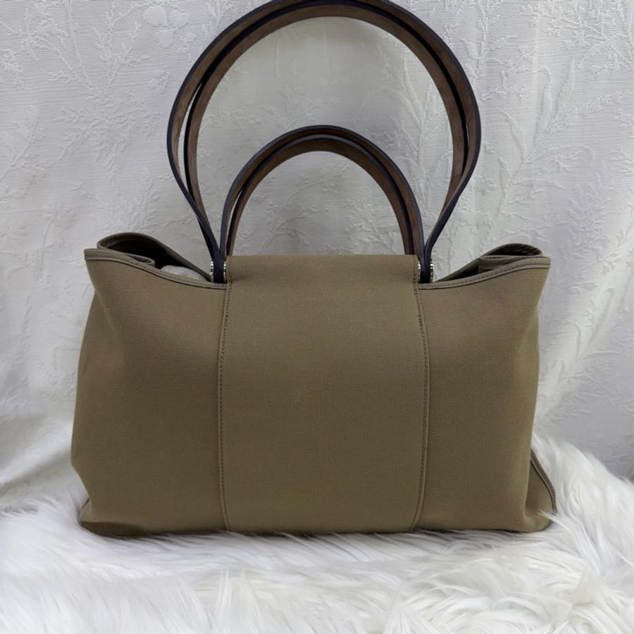 HERMES Canvas Cabag Silver Buckle Handle Shoulder Bag Elephant Gray-1
