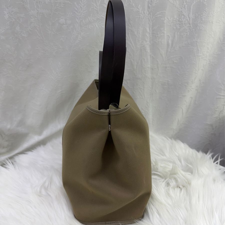 HERMES Canvas Cabag Silver Buckle Handle Shoulder Bag Elephant Gray-3